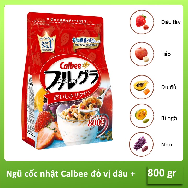 Ngũ cốc trái cây giảm cân ăn kiêng Calbee Nhật Bản ăn sáng giàu dinh dưỡng gói 600gr và 800gr trạm ăn vặt Lodaz Hà Nội