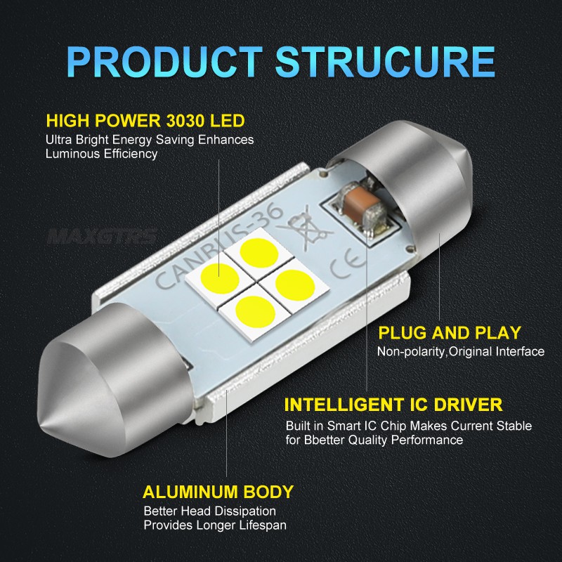 Set 2 Bóng Đèn Led MAXGTRS C5W 3030 28mm 31mm 36mm 39mm 41mm 44mm Dành Cho Ô Tô