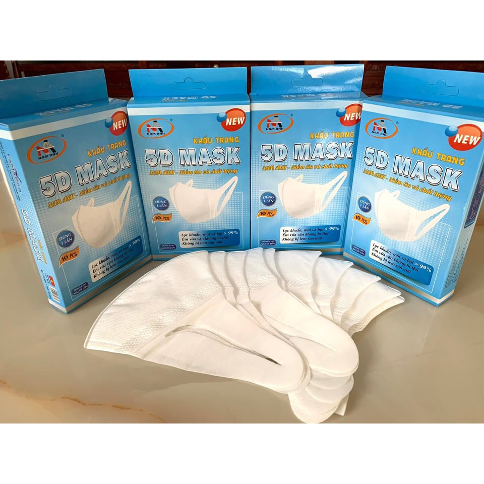 Chính Hãng - Khẩu trang 3d,5d mask NAM ANH cao cấp giấy kháng khuẩn hộp 10 cái co giãn ôm khít mặt