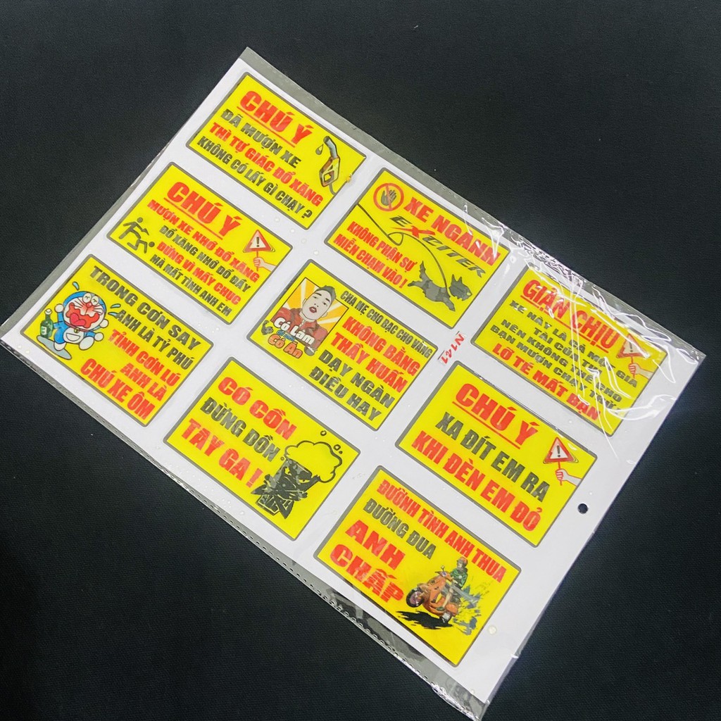 [TEM TRANG TRÍ XE] BỘ SƯU TẬP TEM THÔNG SỐ, TEM CẢNH BÁO PHỦ NHỰA NGOÀI MẪU MÃ ĐỘC ĐÁO TRANG TRÍ XE MÁY, ĐT