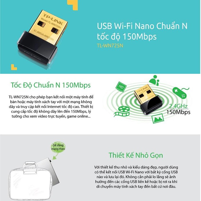 Thiết bị thu phát WIFI Nano TP-Link 725N chuẩn N 150Mbps