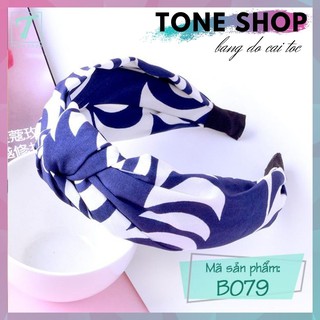 Băng đô cài tóc nữ tone shop băng đô bản to xanh trắng b079