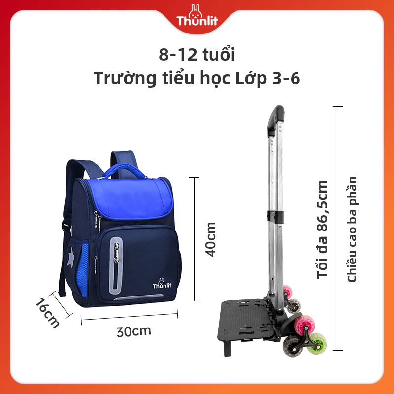 Balo đi học THUNLIT có bánh xe kéo dành cho trẻ em lớp 3-6