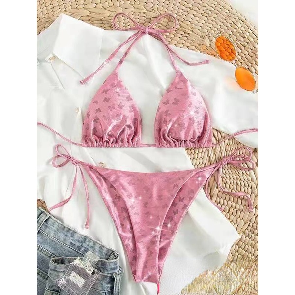 DUNEA Bộ Đồ Bơi Hai Mảnh Màu Hồng In Họa Tiết Dành Cho Nữ