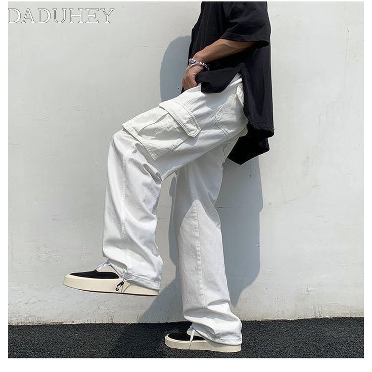 DaDuHey Men's American Retro High Street Pants Cool Oversize Draping Multi-Pocket Cargo Pants