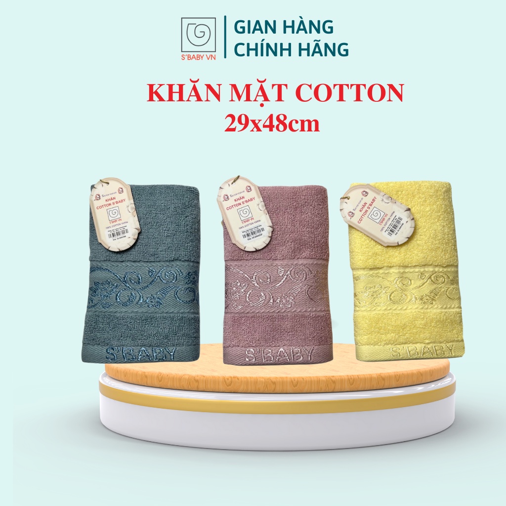 Khăn Mặt Cotton S'BABY 29x48cm Sản Xuất Từ Nguyên Liệu Tự Nhiên Mềm Mại, An Toàn Cho Da - 8936137961162