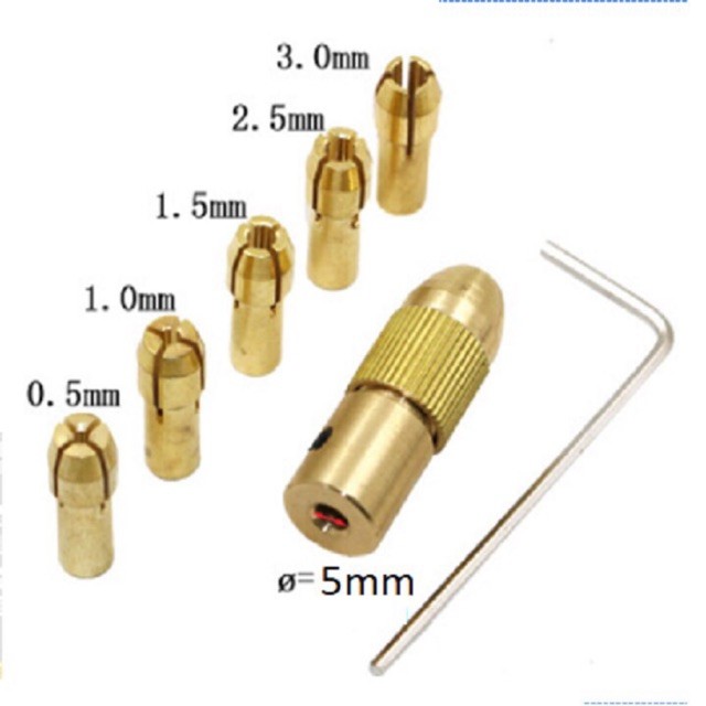 Bộ 5 đầu kẹp mũi khoan 0.5mm đến 3mm, trục 5mm ; 3,17mm; 2,35mm; 2mm chuyên kẹp mũi khoan chế máy khoan cầm tay mini...