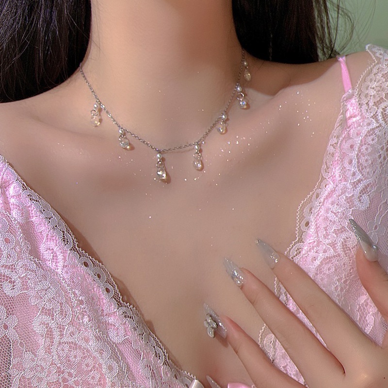 Dây Chuyền Mặt Hình Giọt Nước Đính Đá Phong Cách Retro Thời Trang