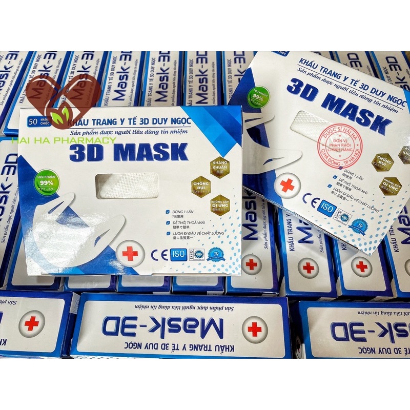 Khẩu trang 3D Mask Duy Ngọc- Khẩu trang y tế đã kiểm định Hộp 50 chiếc
