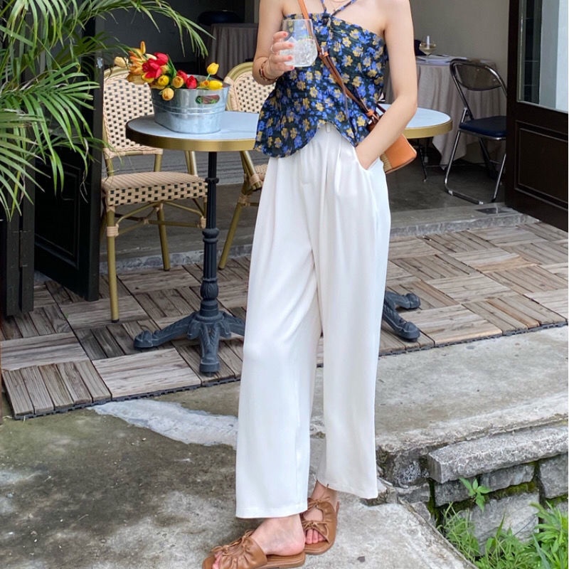 Quần Dài Ống Rộng Lưng Cao Phong Cách Hàn Quốc Thời Trang Cho Nữ