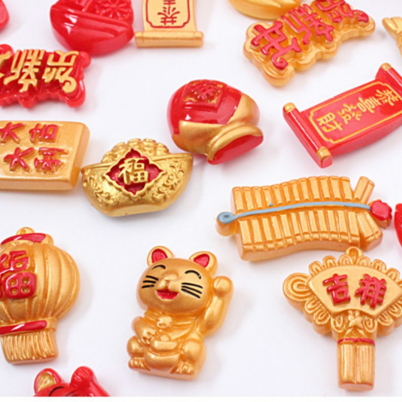 Set 10 Nam Châm Hít Tủ Lạnh Trang Trí Năm Mới Phong Cách Trung Hoa