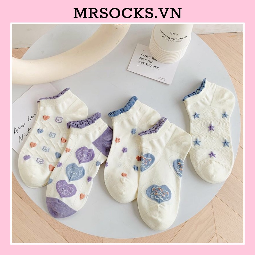 Tất cổ ngắn nữ vớ sao tím màu cố thấp thời trang hàn quốc đẹp giá rẻ cotton kháng khuẩn MRSOCKS VN023