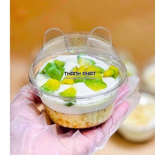 50c Ly kem lùn nắp gấu đựng panna cotta - Đựng tiramisu - đựng rau câu 3D