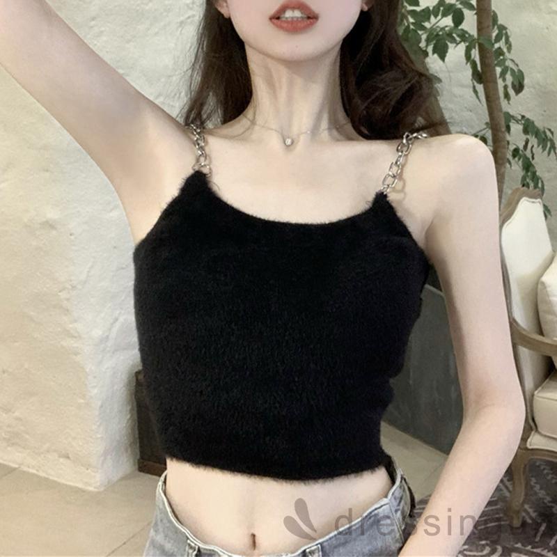 Áo không tay cổ chữ u màu sắc đơn giản cho nữ