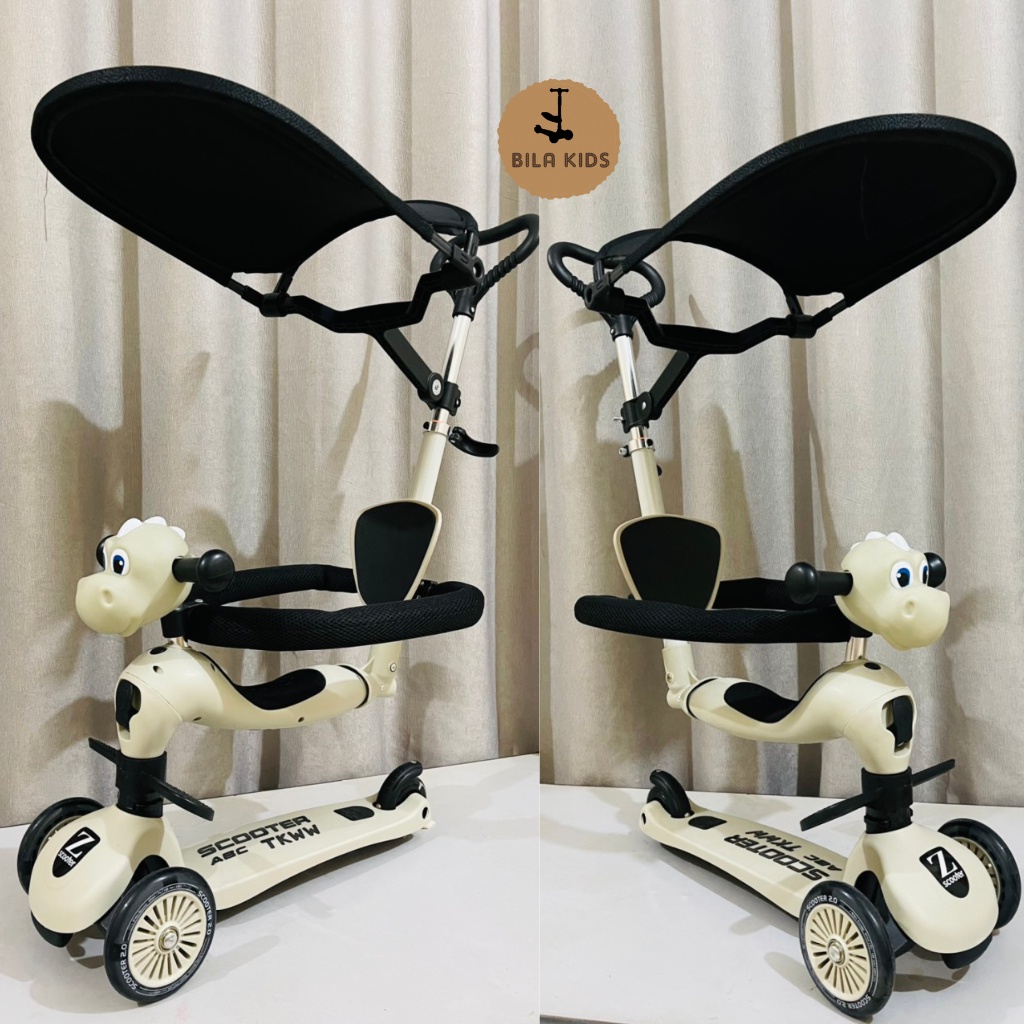 Bộ Tay đẩy, vòng bảo vệ, ô che, ghế tựa, gác chân xe scooter cho bé Zinbang, trượt chòi chân, scoot and ride