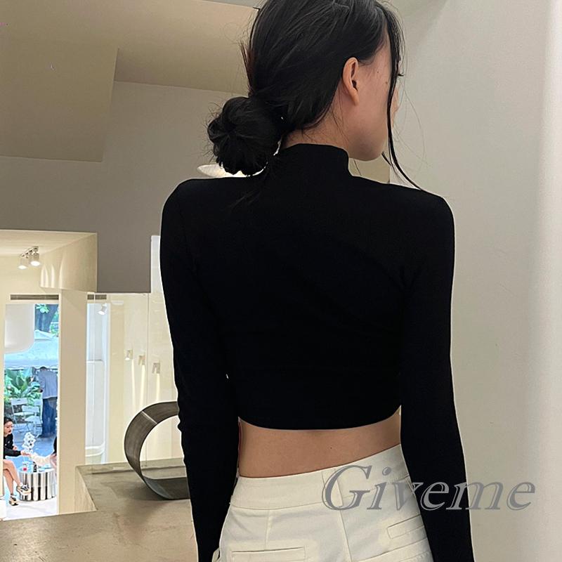 Áo Thun Lửng Tay Dài Màu Trơn Thời Trang Dành Cho Nữ