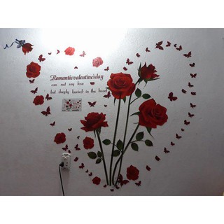 decal dán tường hoa hồng đỏ
