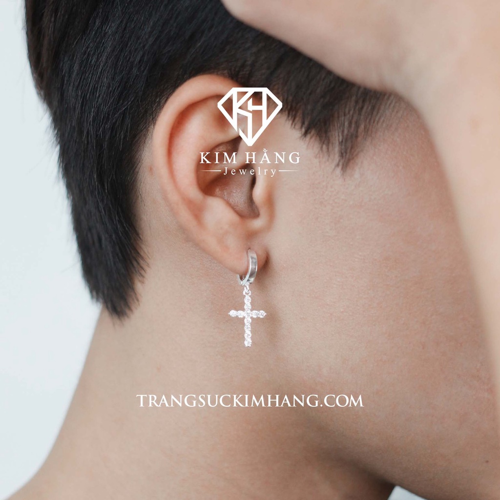Khuyên Tai BẠC Thánh Giá Đá Thiết Kế Tòn Ten