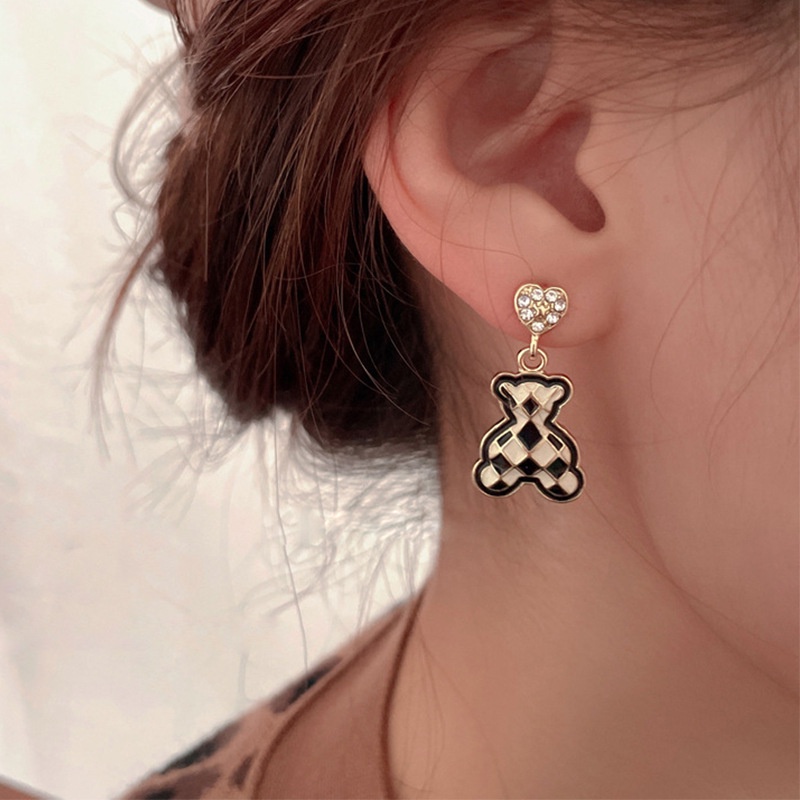 Bông Tai Mạ Bạc 2022 925 Đính Đá Hình Gấu Trắng Đen Sang Trọng