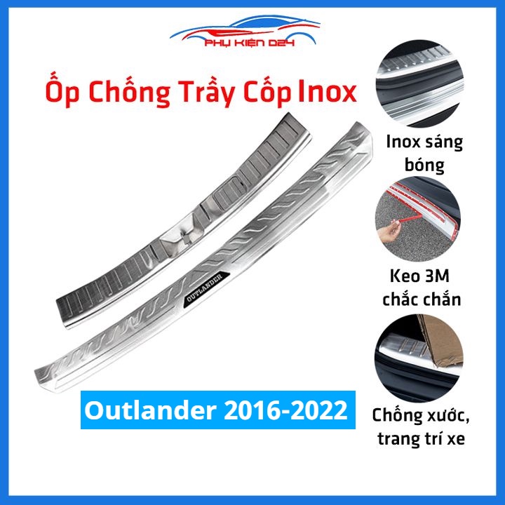 Ốp chống trầy cốp Outlander 2016-2017-2018-2019-2020-2021-2022 inox sáng bóng bảo vệ xe chống va đập