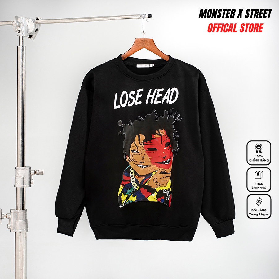 Áo dài tay trơn NỈ BÔNG Unisex Monster X Street LOSE HEAD Sweater Ulzzang cặp đôi nam nữ form rộng oversize Hàn Quốc