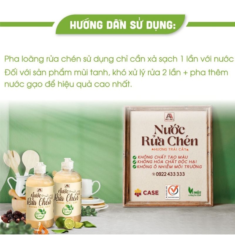 Nước rửa chén bát hữu cơ hương hoa quả, bồ hòn, thảo mộc An An, 500ml