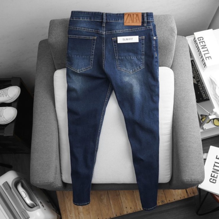 Quần jean nam hàng hiệu ống ôm vừa màu xanh đậm mềm co giãn | BigBuy360 - bigbuy360.vn