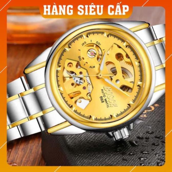 HOT 2021 [CAO CẤP] Đồng hồ nam máy cơ Bosck Automatic dây kim loại - Mặt vàng dây demi