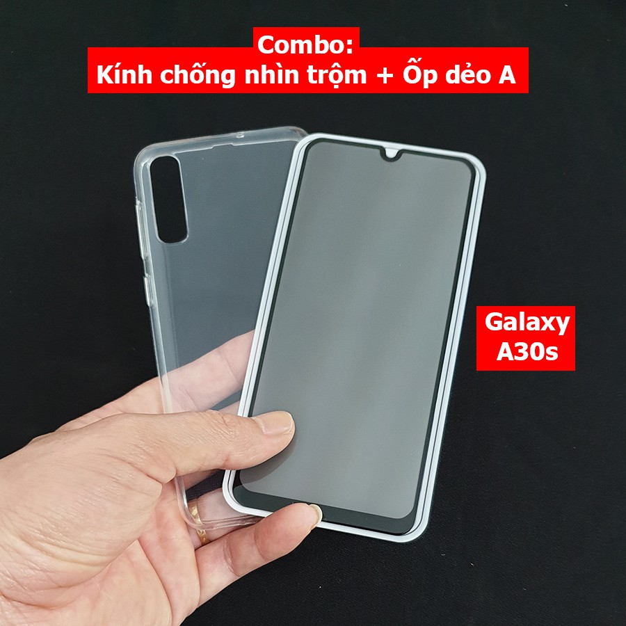 Bộ kính cường lực chống nhìn trộm Galaxy A30s tặng ốp lưng dẻo