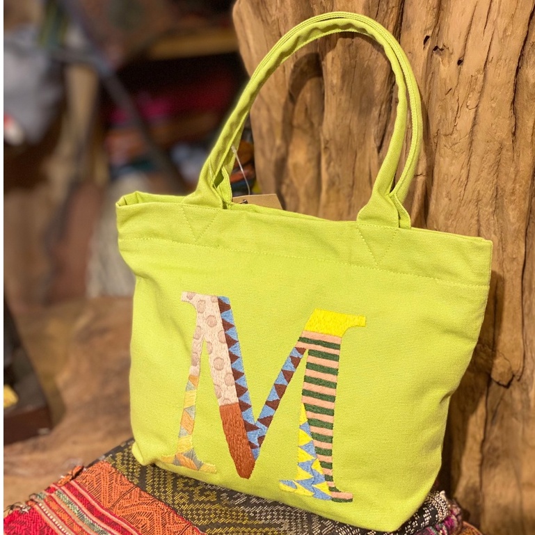 Túi Xách Vải Canvas Thêu Tay Họa Tiết Các Chữ Cái - Trúc Lâm Handmade