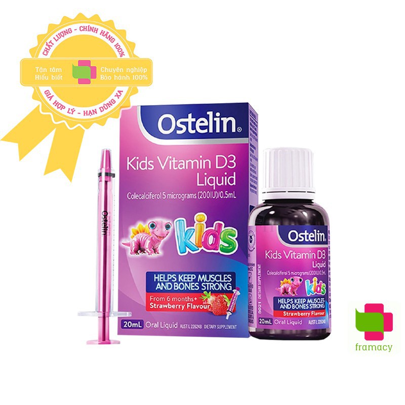 Vitamin Ostelin D3 Liquid, Úc (20ml) phát triển xương và răng cho trẻ từ 6 tháng đến dưới 12 tuổi