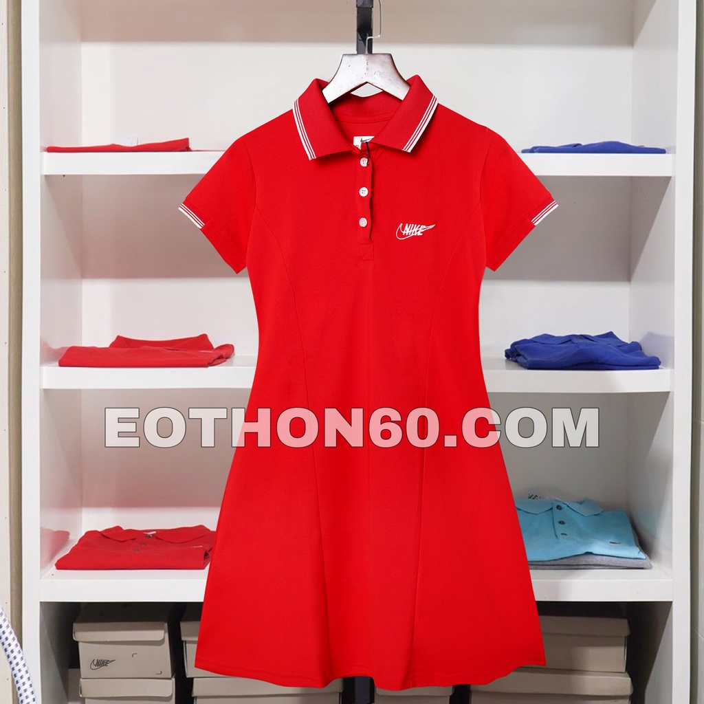 Váy polo cao cấp dáng chữ A phong cách thể thao tay ngắn, váy liền thêu logo Nai