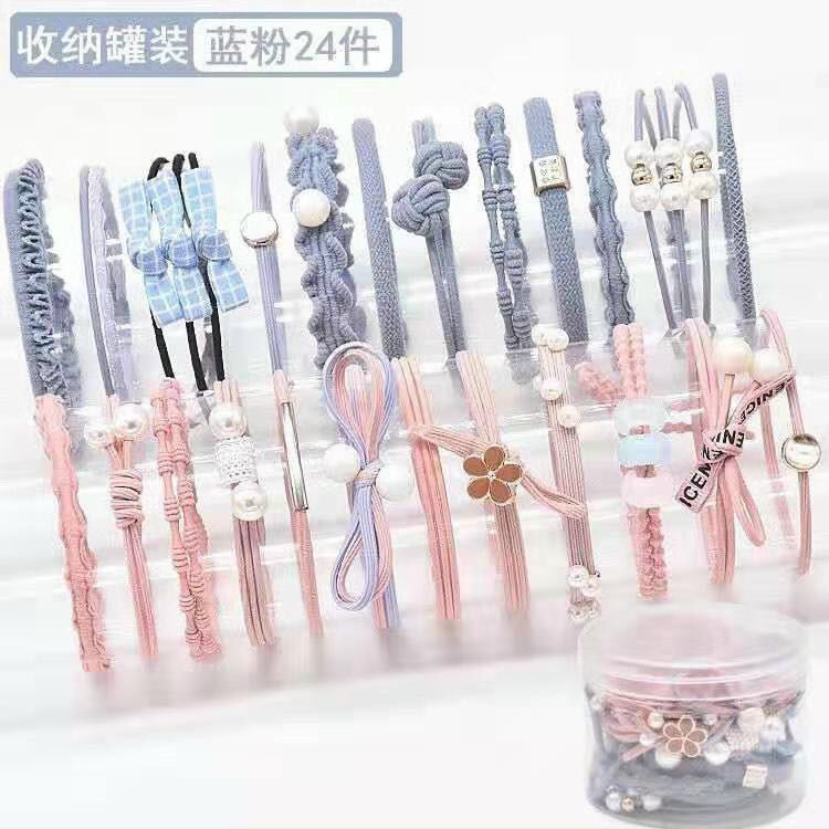 (Bán Buôn Sỉ) (Set 24 dây thun) dây/ cột buộc tóc, chun buộc tóc Hàn Quốc nhiều mẫu siêu xinh kèm hộp cao cấp