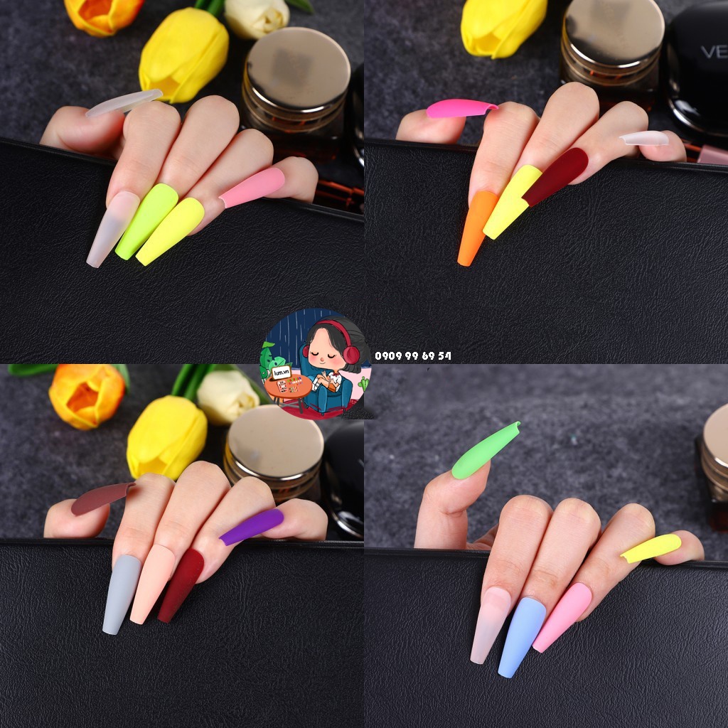 Hộp 24 MATTE - MÓNG TRƠN SƠN MỊN - Form Thang Dài Xtra -  BST Trơn Màu