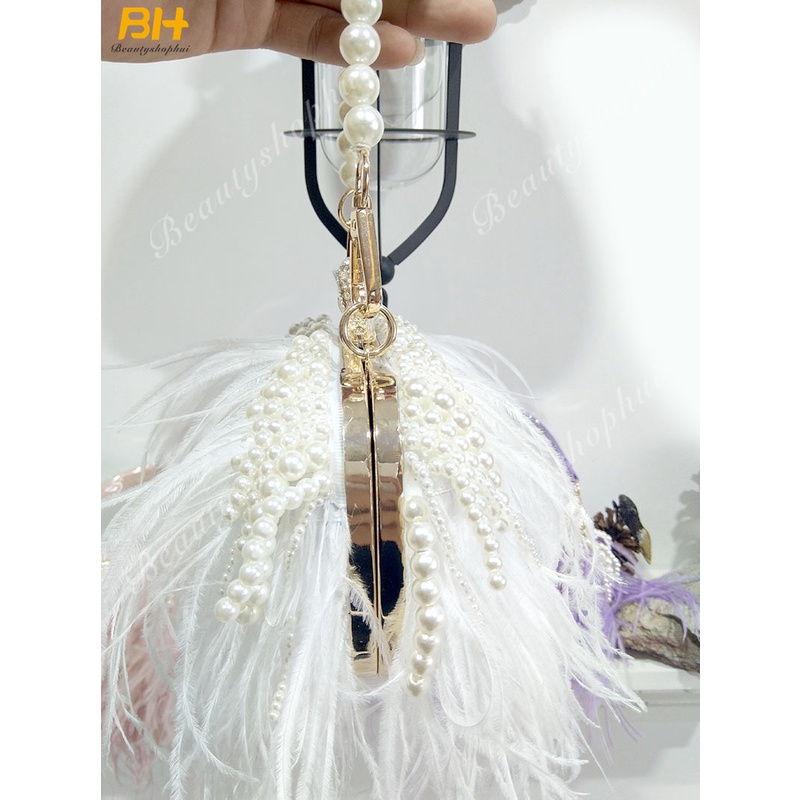 Túi Xách Lông Đính Ngọc Trai Thời Trang Cho Nữ 2022