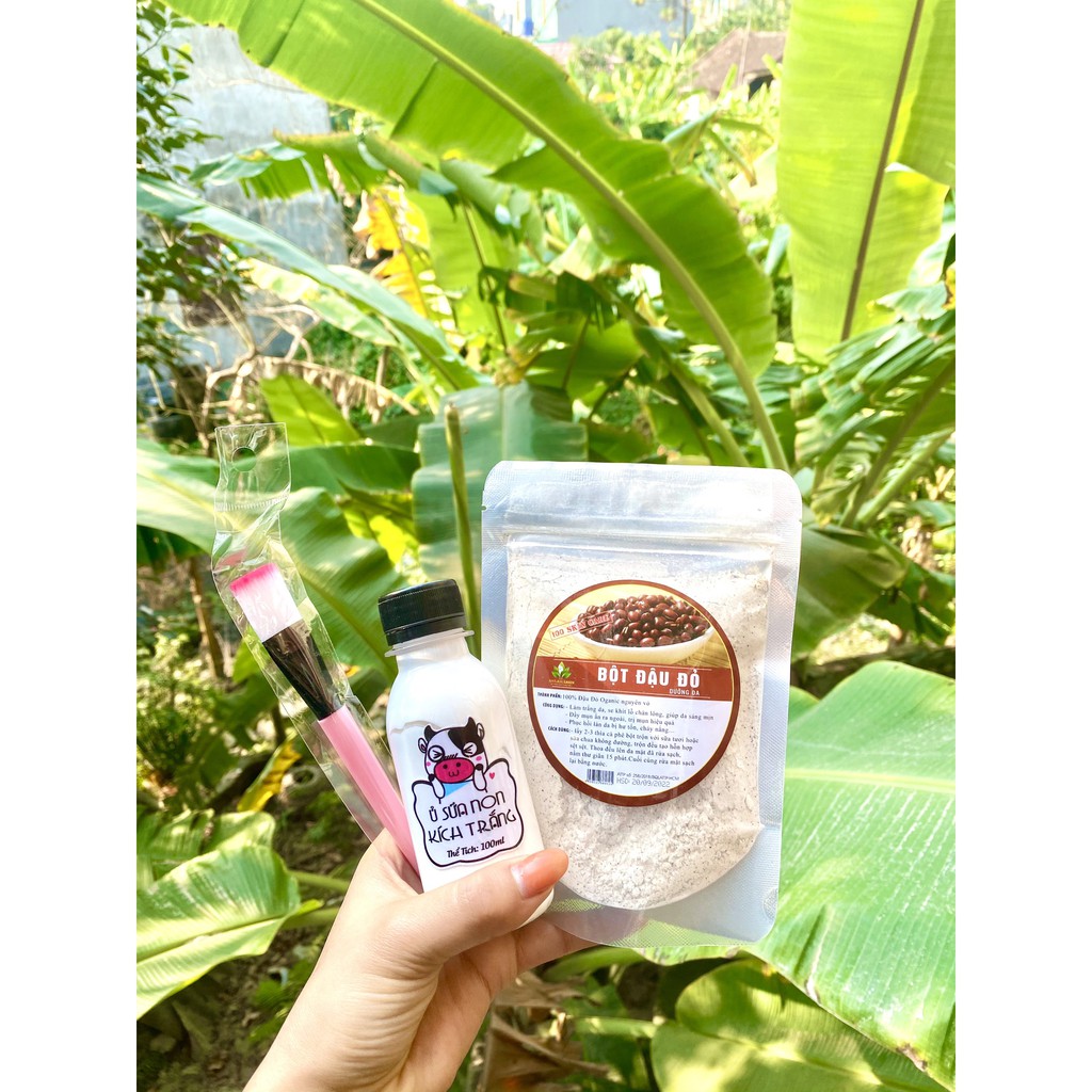( Combo 3 Sản Phẩm ) Bột Đậu Đỏ Nguyên Chất + Ủ Sữa Non Kích Trắng+ Cọ Đắp Mặt Dưỡng Da Mờ Tâm Nám Phục Hồi Da Hư Tổn