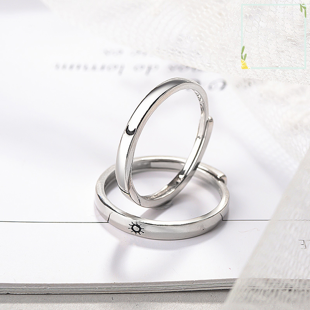 1 Cặp Nhẫn Đồng Dạng Mở Bắt Mắt Mặt Trời Mặt Trăng Chống Trầy Chỉnh Được Cho Cặp Đôi