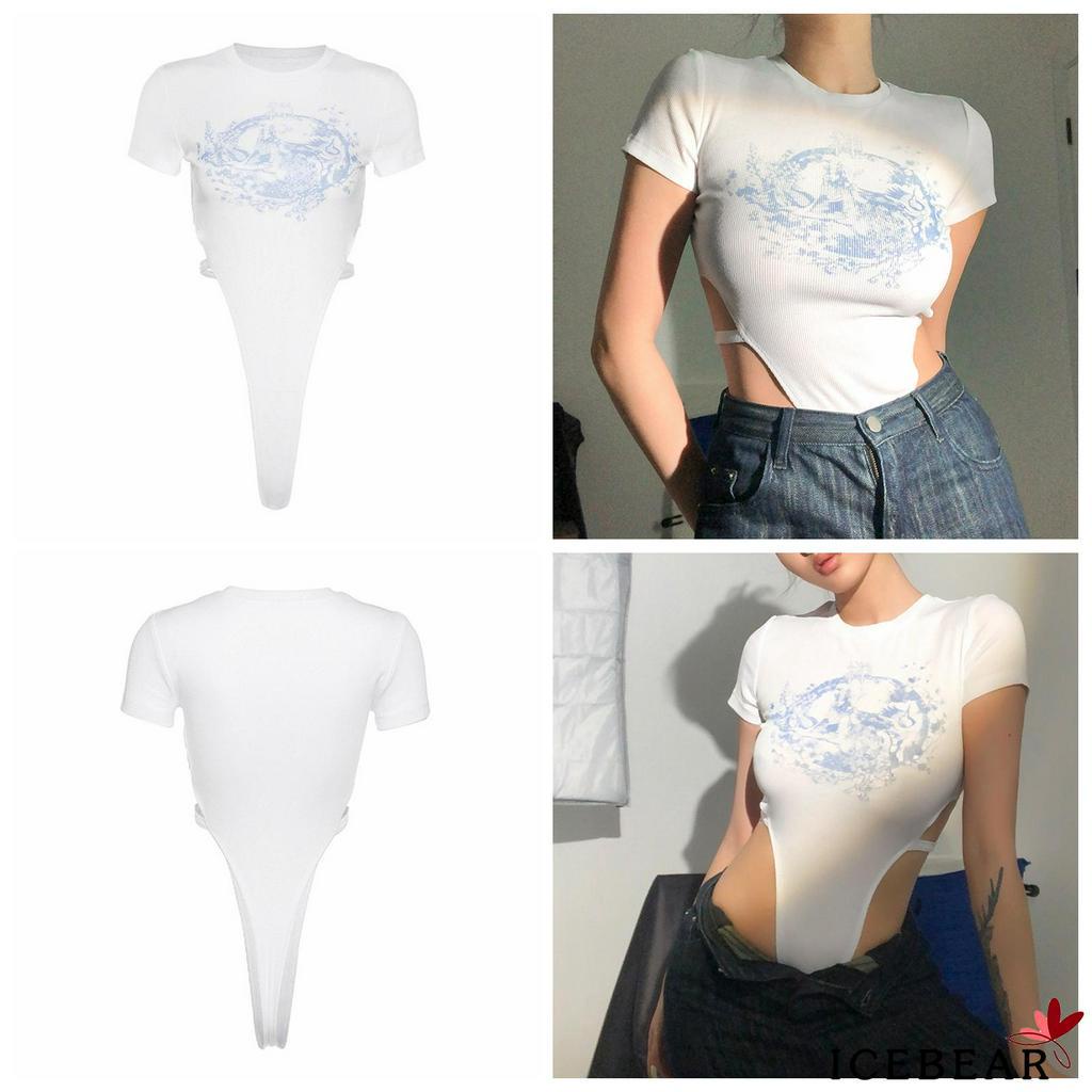 Jumpsuit Tay Ngắn Cổ Tròn Hoạ Tiết In Cho Nữ