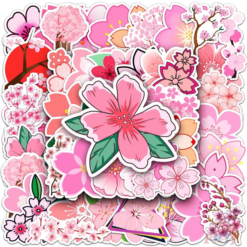 ❉ Sticker Dán Trang Trí Hình Hoa Anh Đào Lãng Mạn 01 ❉ Bộ 50 Sticker Chống Thấm Nước Họa Tiết Doodle Hợp Thời Trang