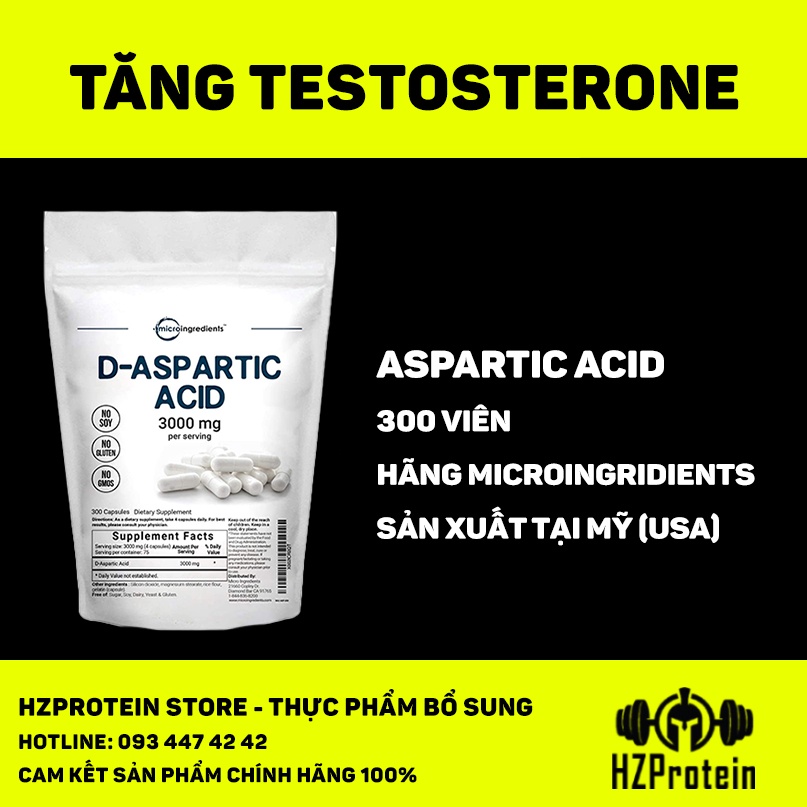 VIÊN UỐNG MICRO INGREDIENTS ASPARTIC ACID 3000MG, HỖ TRỢ SỨC KHỎE, TĂNG TESTOSTERONE (300 VIÊN)