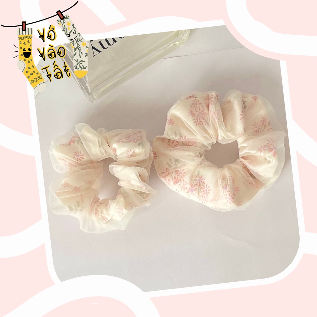 [quà tặng] Đồ buộc tóc scrunchies 2 lớp voan hoa