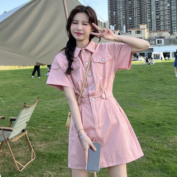 Đầm Denim Tay Ngắn Dáng Chữ a Phong Cách Retro Thời Trang Mùa Hè Cho Nữ