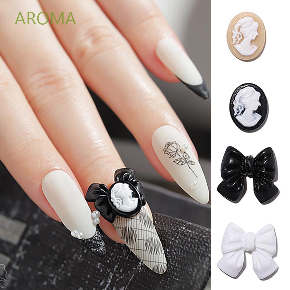 Bộ 8 Phụ Kiện Trang Trí Móng Tay Hình Nơ 3D Phong Cách Châu Âu Cổ Điển