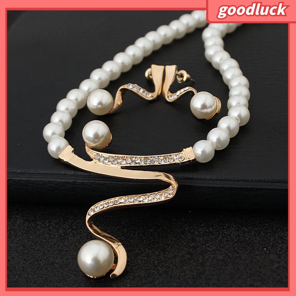 Bộ Dây Chuyền + Bông Tai Đính Đá / Ngọc Trai Nhân Tạo Xinh Xắn