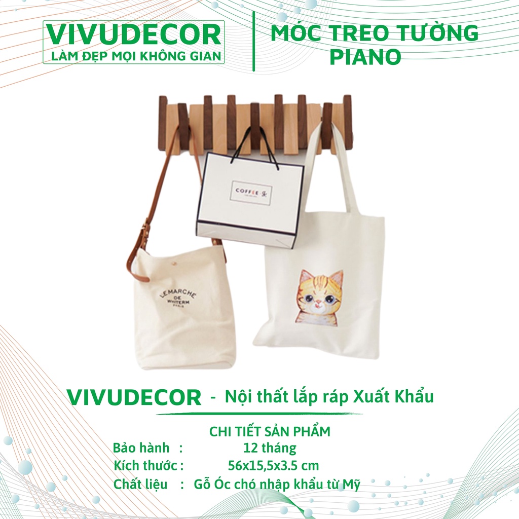 Móc treo tường Vivudecor Piano vừa dán vừa khoan - Móc treo quần áo vừa trang trí vừa móc treo đồ rất tiện ích.