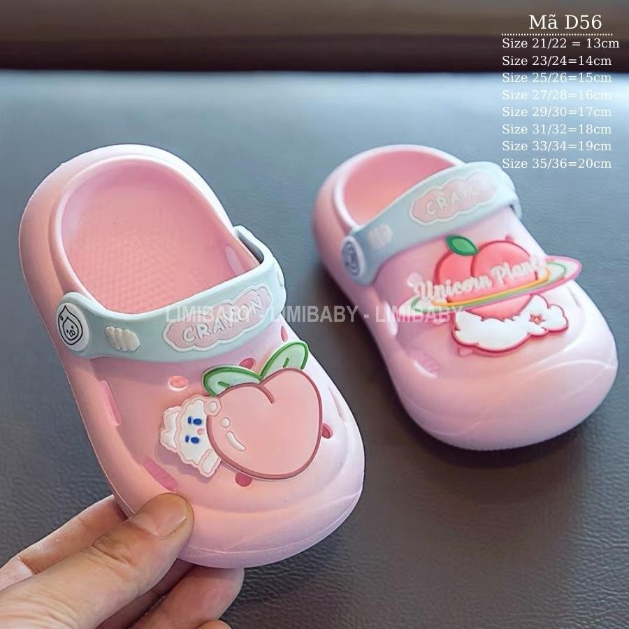 Dép cho bé gái nhẹ êm LIMIBABY sục cross nhựa dẻo có quai cho bé từ 1, 2, 3, 4, 5, 6, 7, 8 tuổi chống trơn trượt D56