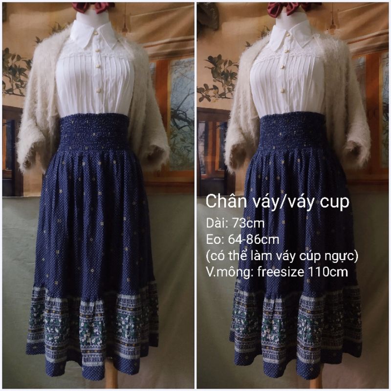 |2hand| Set áo sơ mi voan nhật + chân váy xô hoa nhí dáng dài / khăn voan dài