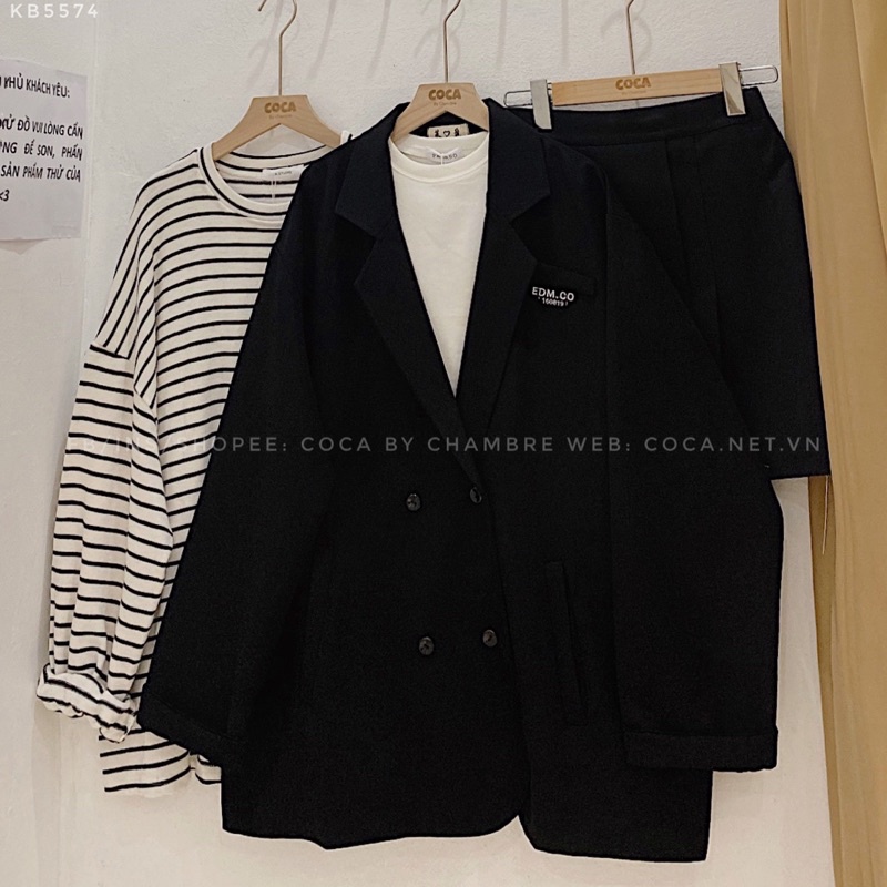 🖤 Áo khoác blazer bốn cúc thêu EDM form suông rộng phong cách Hàn Quốc (Có sẵn/ảnh thật)