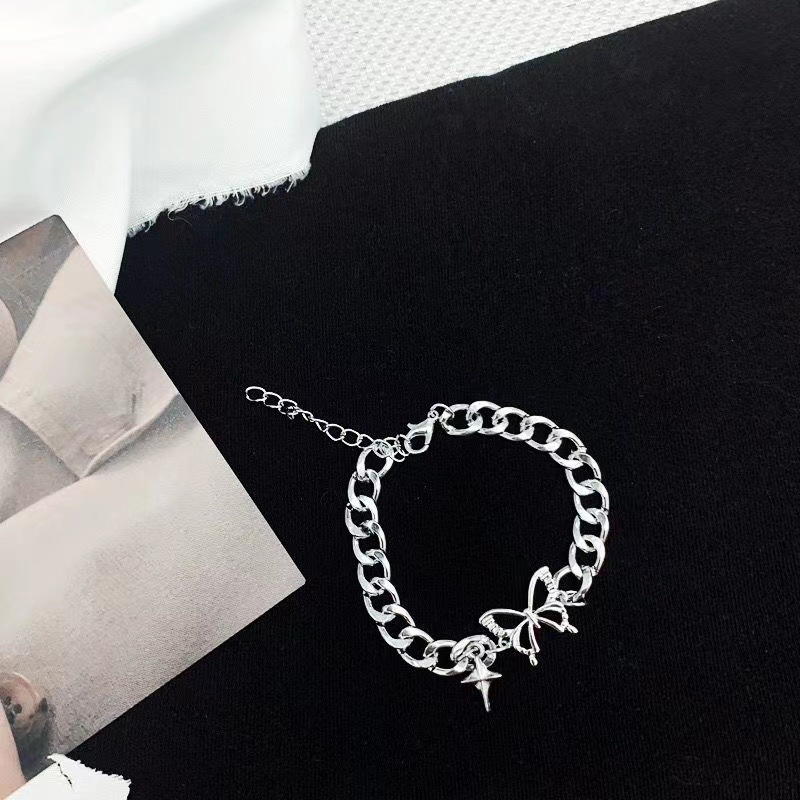 New Star Butterfly Bracelet Female Ins Net Red Design Cuban Chain Light Luxury Retro Cool Trendy Hot Girl Bracelet Male Accessories