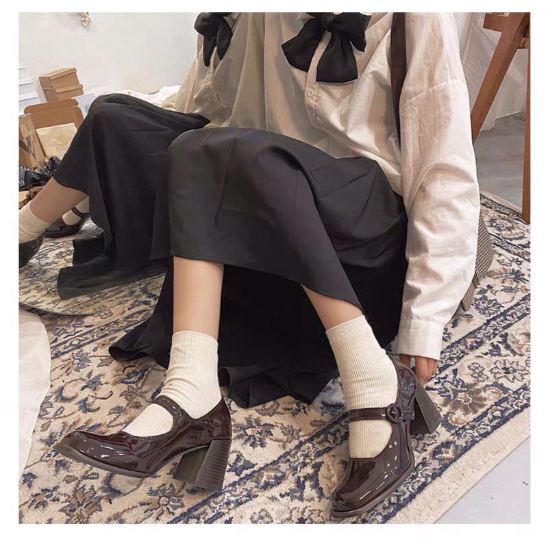 Giày Mary Jane gót 5cm da bóng mix đồ siêu đẹp | Ảnh thật